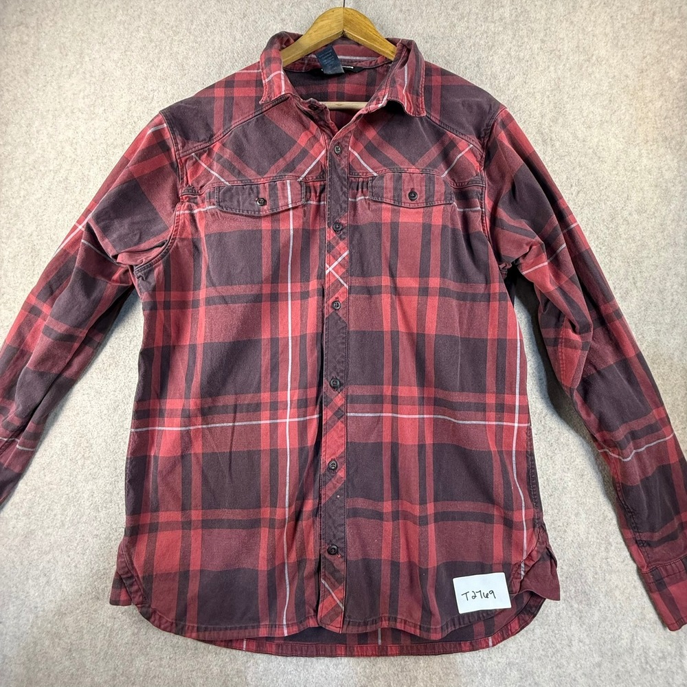 Black Diamond Mens XL Plaid Button Down Shirt Red Burgundy Long Sleeve Hiking